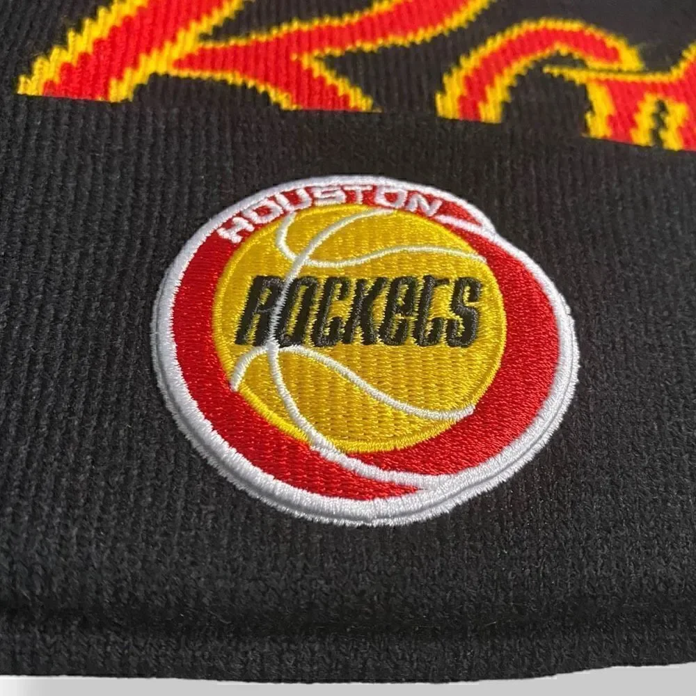 Mitchell & Ness NBA Houston Rockets Script Burst Knit Pom Beanie Brand New (b)